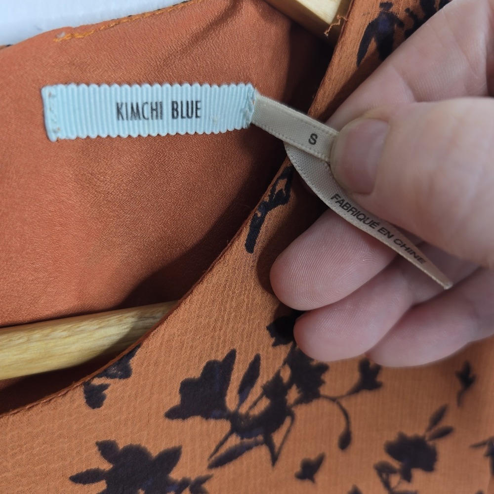 Kimchi Blue Women S Orange Floral Print Long Sleeve Tie Back Mini Dress - Picture 3 of 6
